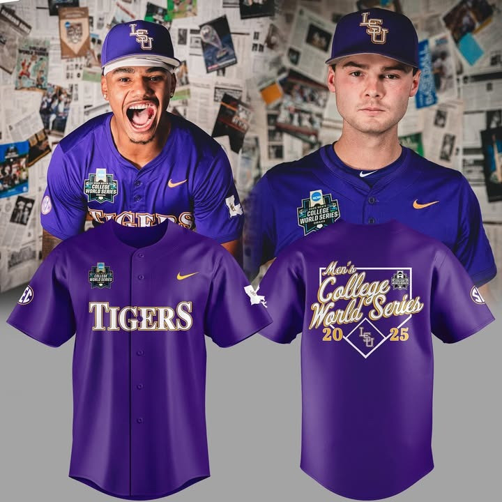 LSU Tigers Baseball Jersey Purple Men's College World Series 2025 Merch Fan Clothing