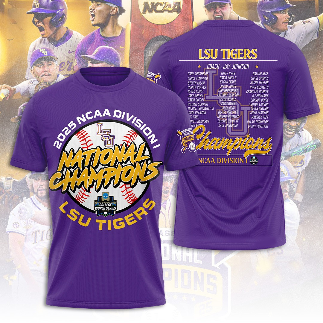 LSU Tigers Baseball NCAA Champions 3D T-Shirt Baseball Player Gift Ideas