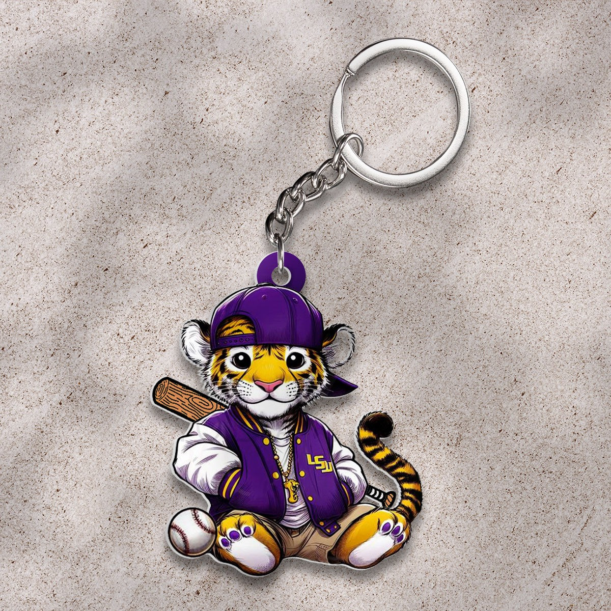 LSU Tigers Baseball Shape 2-sideds Keychain Great Baseball Player Gift Ideas