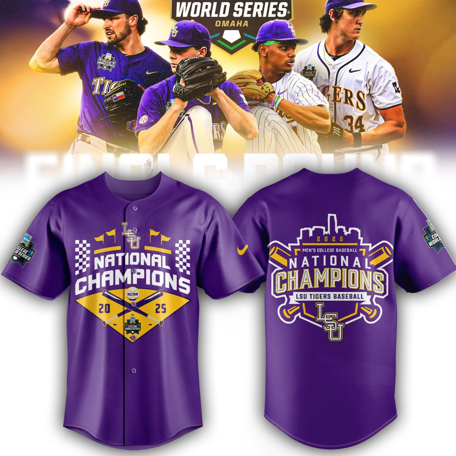 LSU Tigers NCAA Baseball Men's College World Series Champions 2025 Jersey Best Baseball Gifts