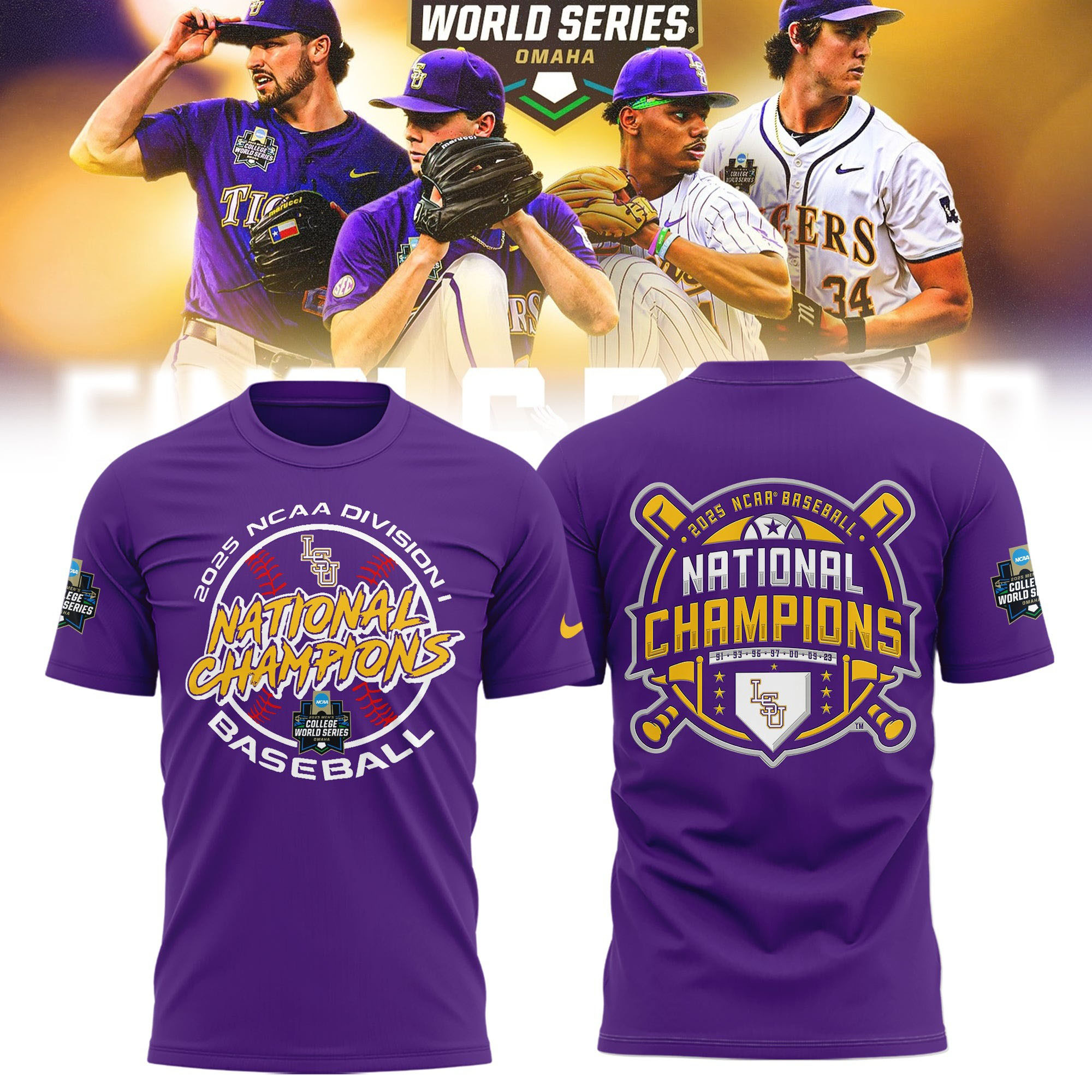 LSU Tigers NCAA Baseball Men's College World Series Champions 2025 T-Shirt Cool Baseball Gifts