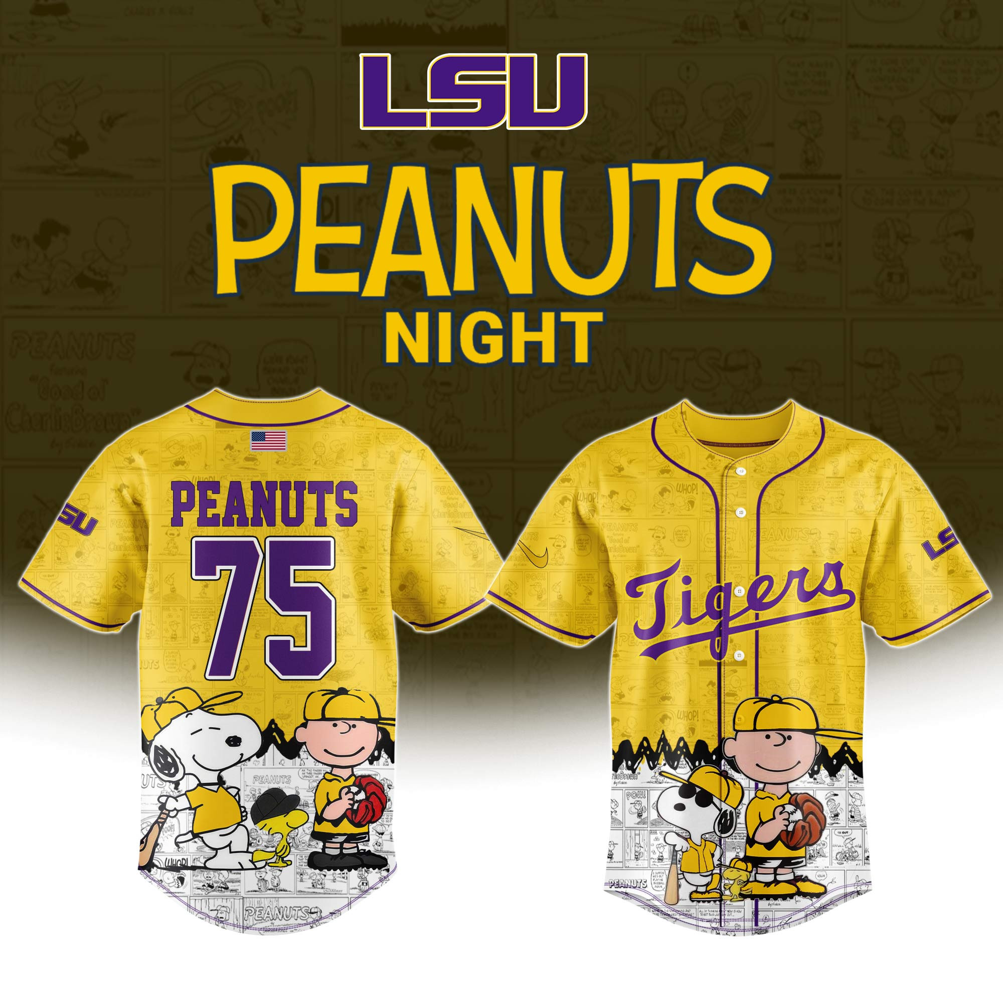 LSU Tigers X Peanuts 75Th Anniversary Baseball Jersey Gifts For Baseball Fans