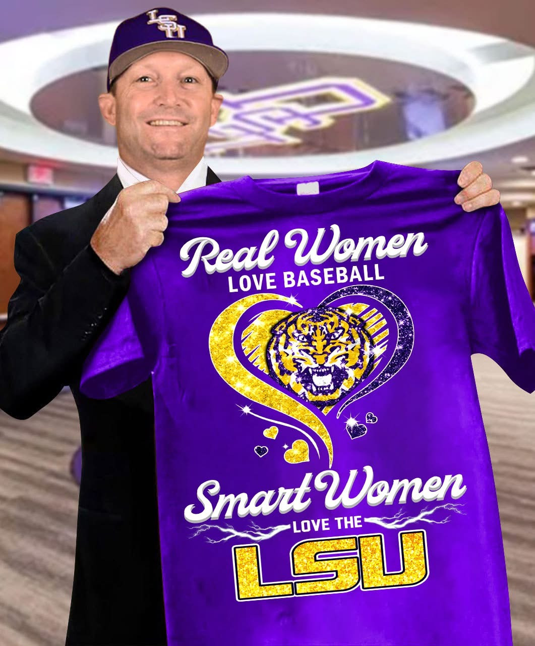LSU Women's T-Shirt Real Women Love Baseball Smart Women Love The LSU Gift Ideas For Fans