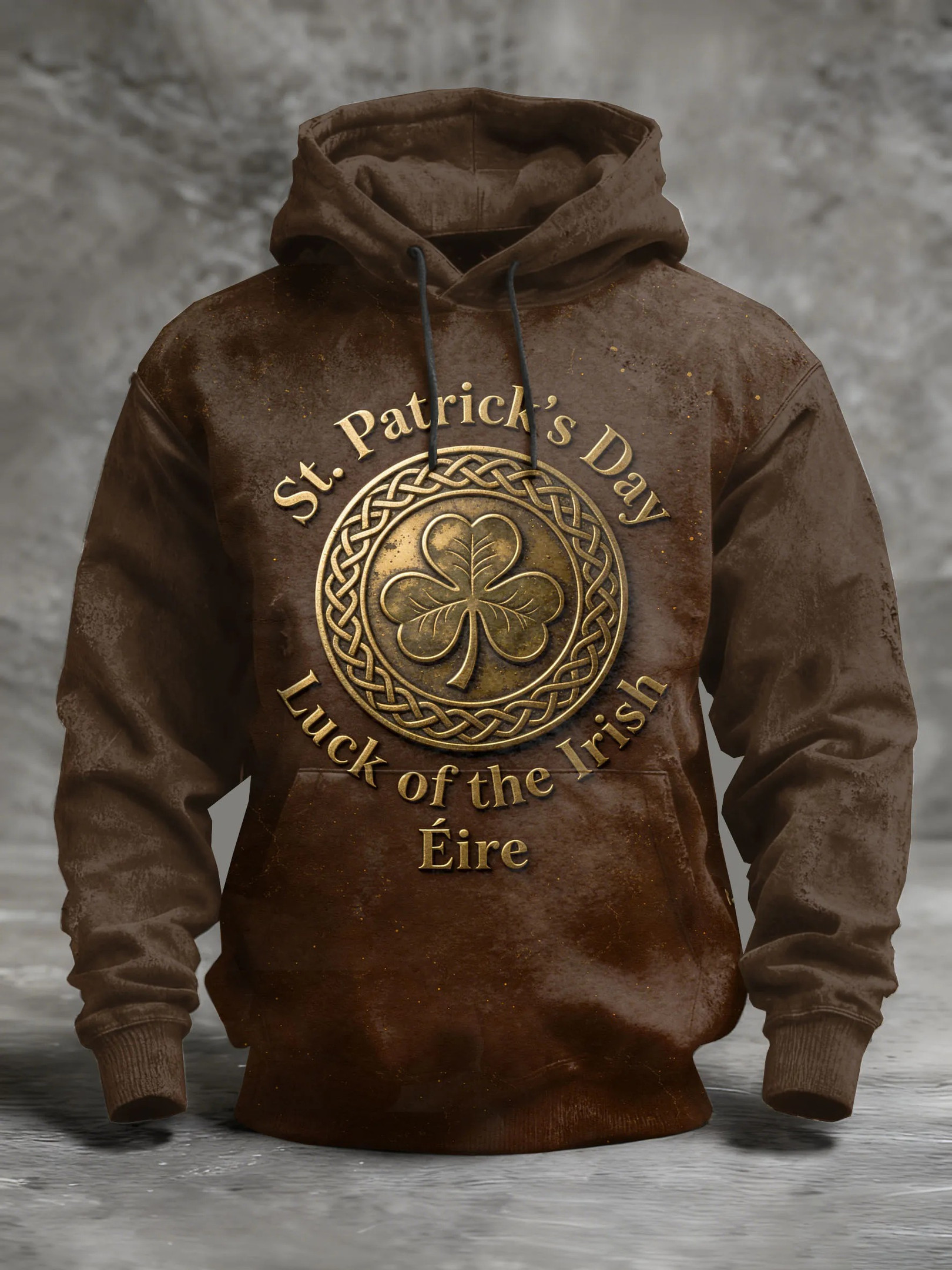 Luck Of The Irish Eire Hoodie St Patrick's Day Brown Celtic Shamrock Coin Heritage Outfit