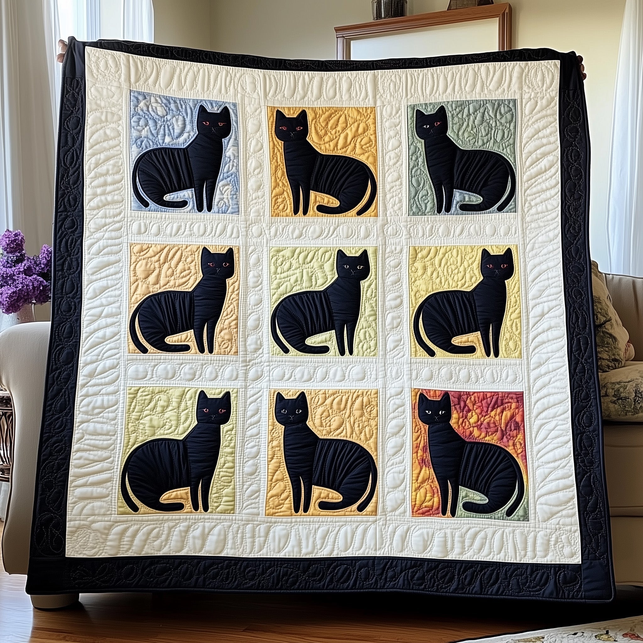 Lucky Charm Cat Quilted Blanket Nice Throw BlanketCat Lover Gifts For Men