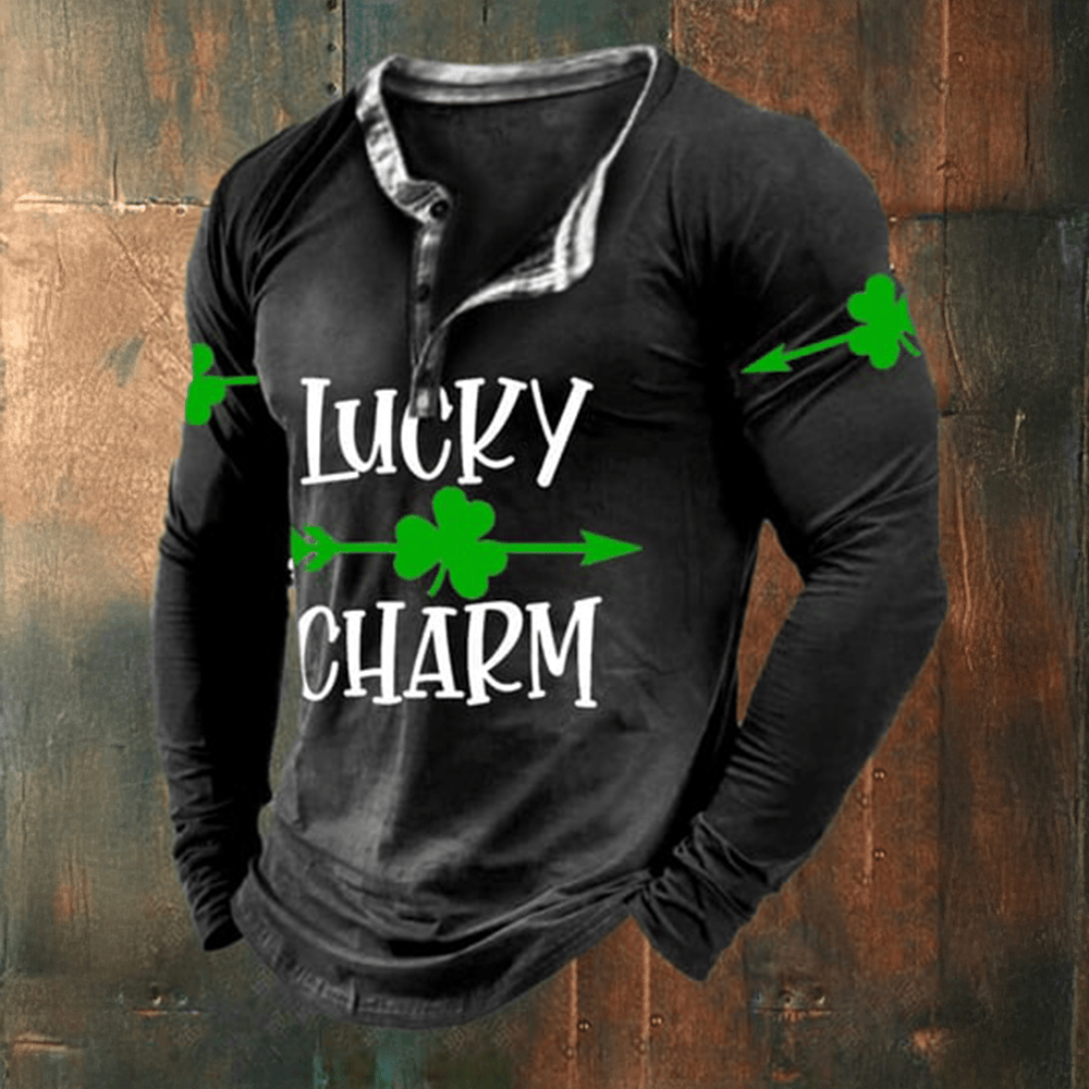 Lucky Charm Shamrock St Patrick's Button Long Sleeve Shirt St Patrick's Day 2026 Apparel