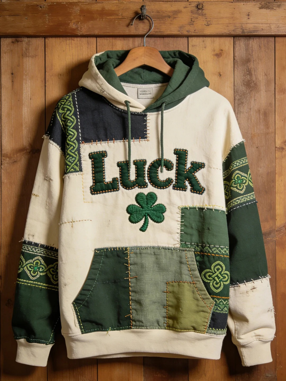Lucky Clover Ethnic Pattern Graphic Hoodie St Patricks Day Irish Shamrock Gift For Men