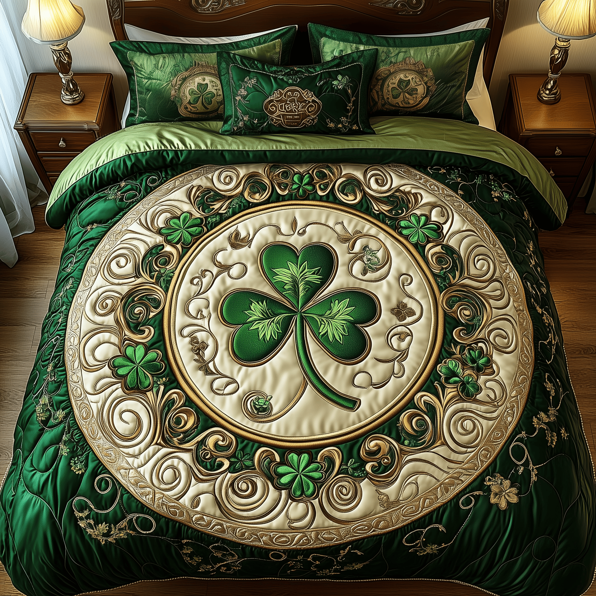 Lucky Irish Shamrock Quilted Bedding Set Christmas Bedding Set Gift Experiences For Couples