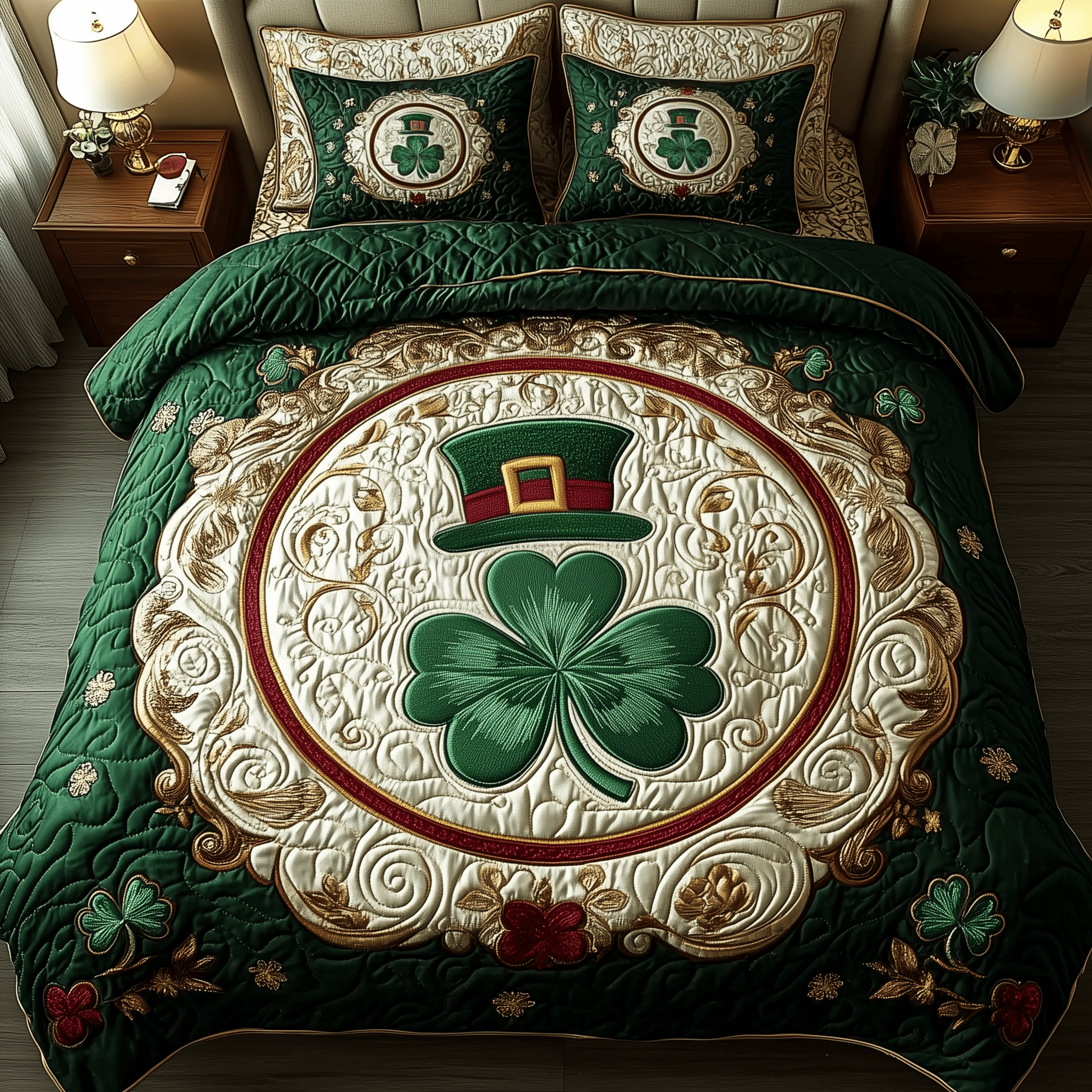 Lucky Irish Shamrock Quilted Bedding Set Xmas Bedding Set Romantic Christmas Gifts