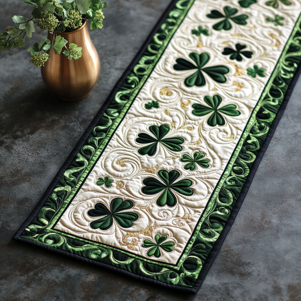 Lucky Leaves Quilted Table Runner Holiday Table Runner Dad Birthday Gifts