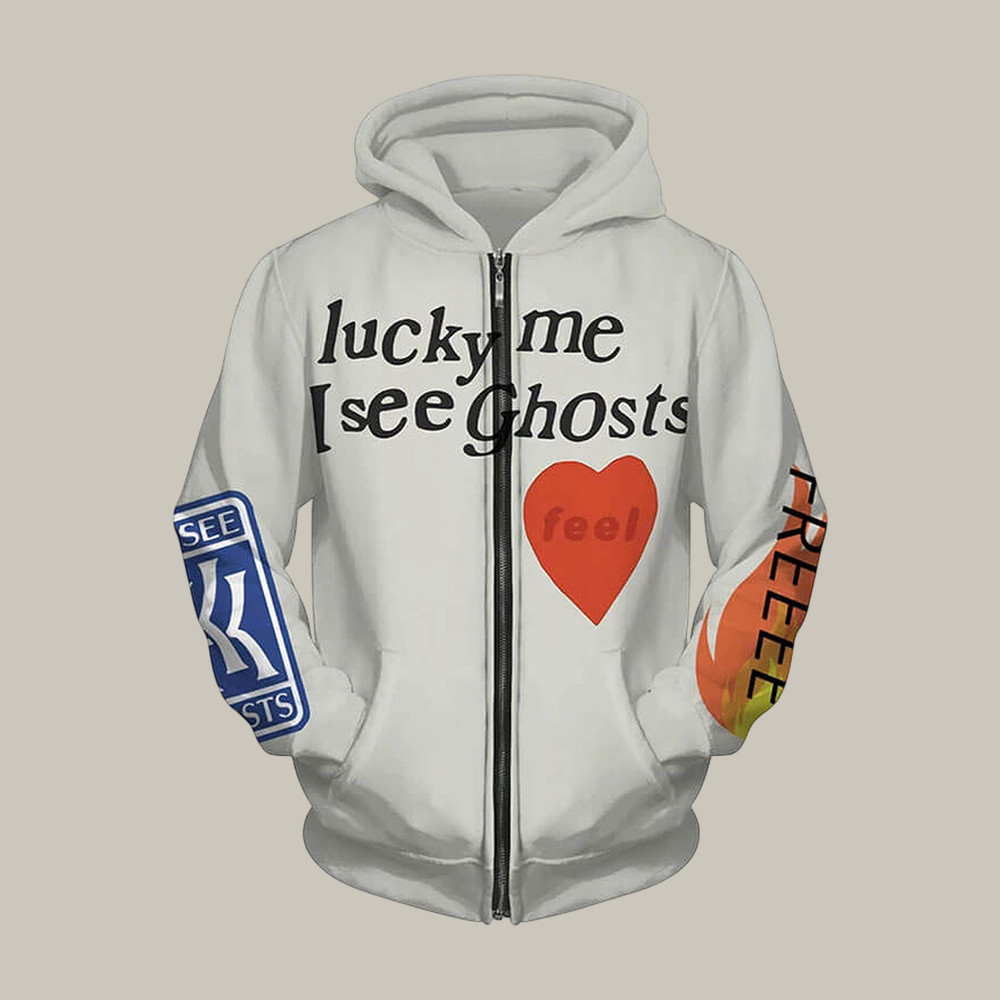Lucky Me I See Ghosts Kanye West Zip Hoodie Kanye West Hooded Sweatshirt Music Lover Gift