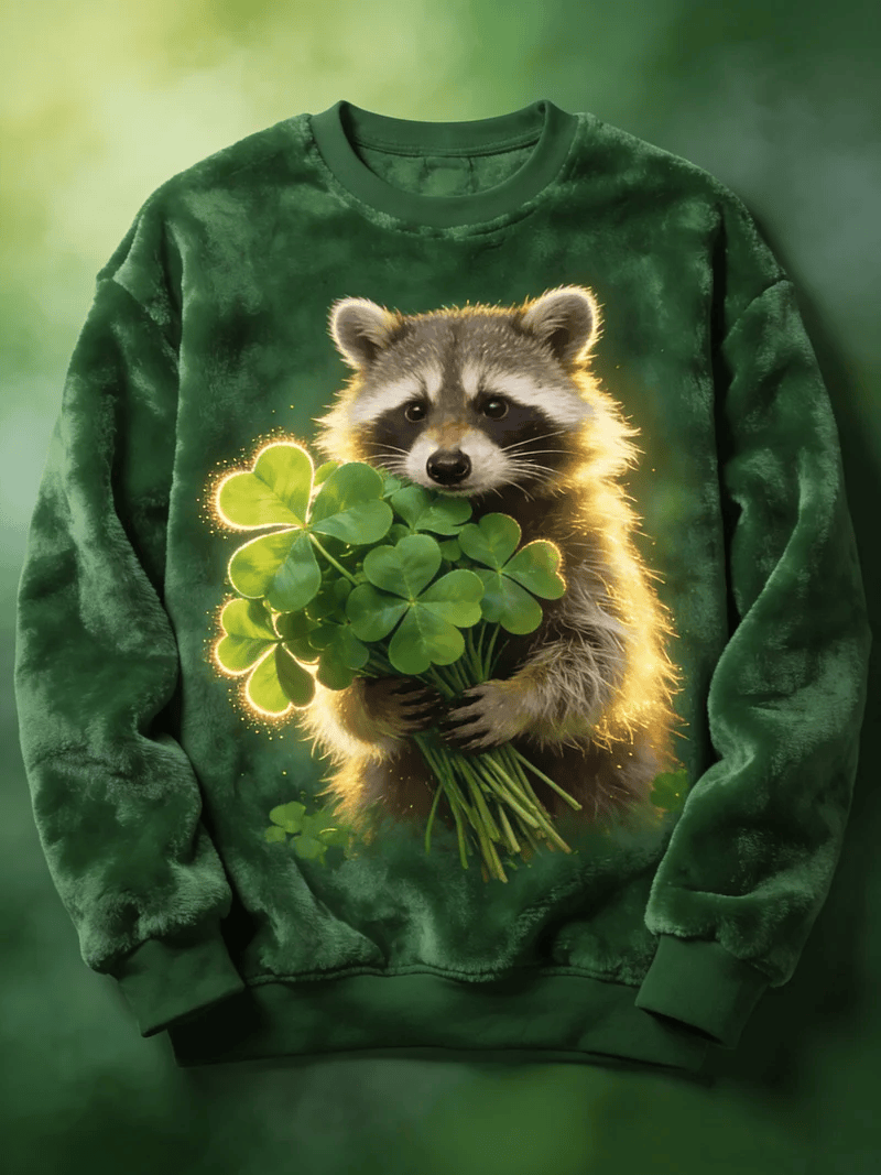 Lucky Raccoon Shamrock Sweatshirt Cute St Patricks Day Irish Best Gift For Women Kids