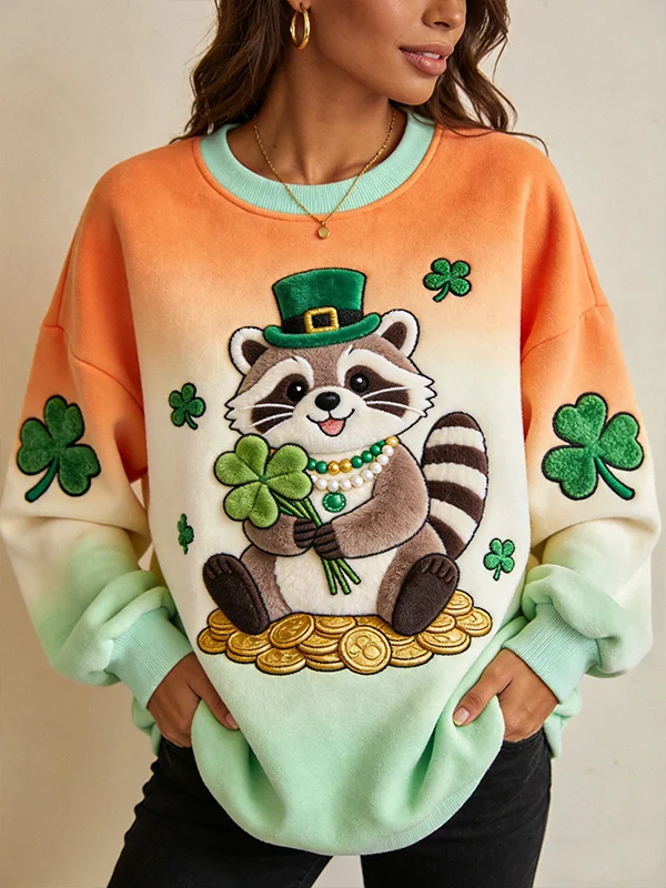 Lucky Raccoon St Patricks Day Sweatshirt Cute Irish Shamrock Best Gift For Women Family