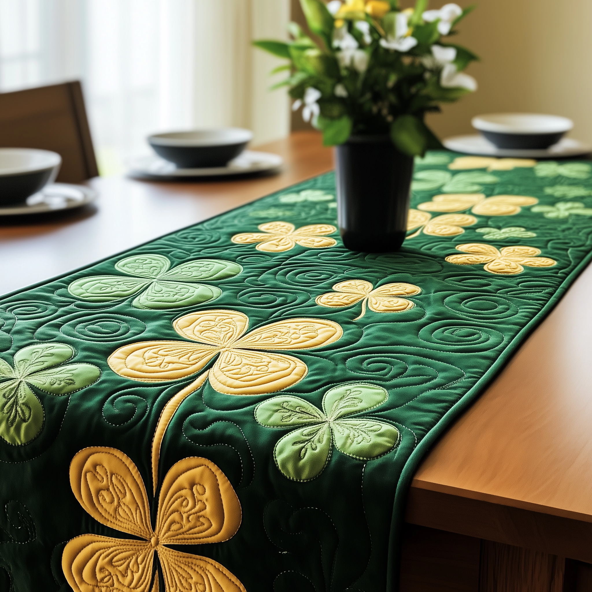 Lucky Shamrock Quilted Table Runner Dining Christmas Table Runner Best Holiday Gifts
