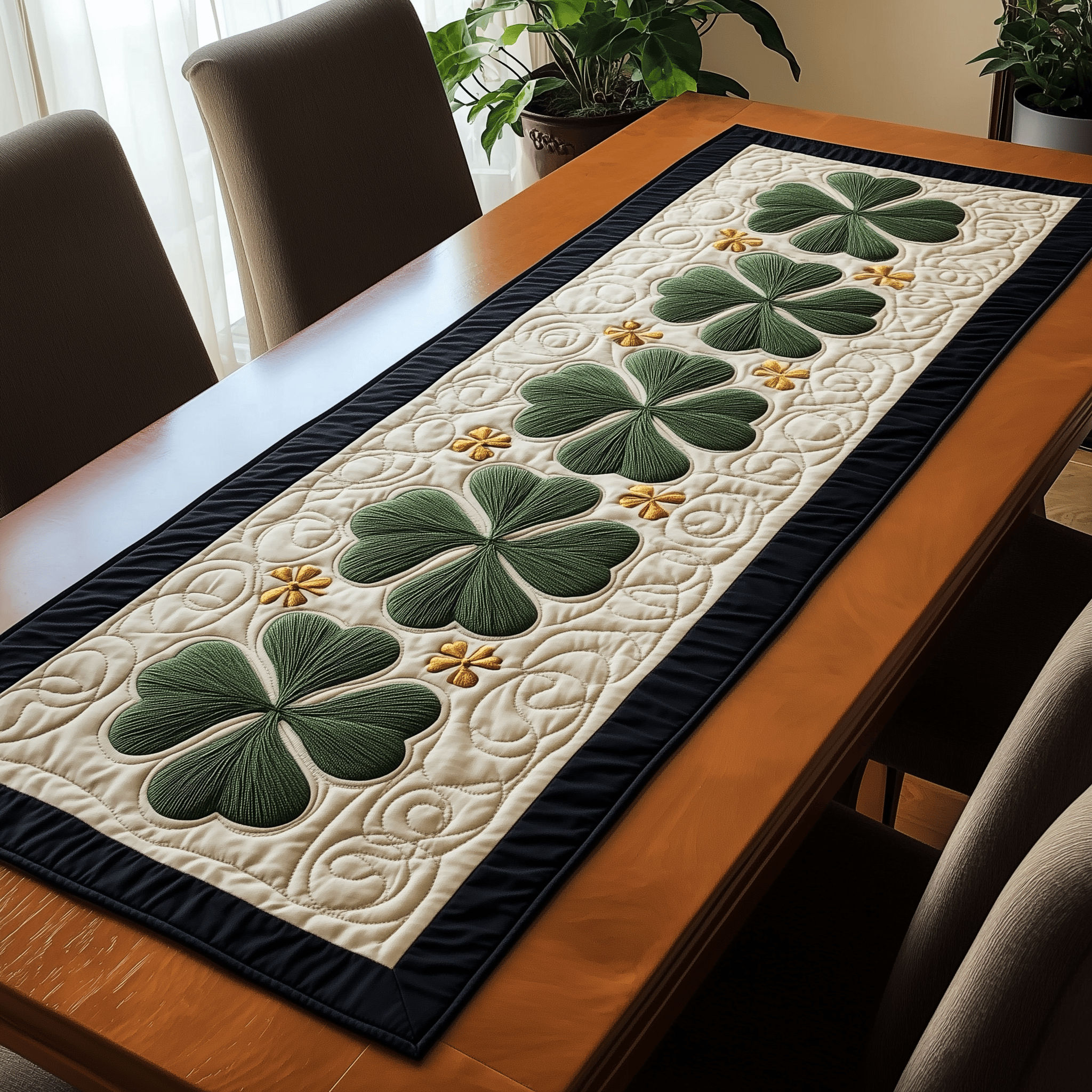 Lucky Shamrock Quilted Table Runner Holiday Dining Christmas Table Runner Xmas Gift Ideas