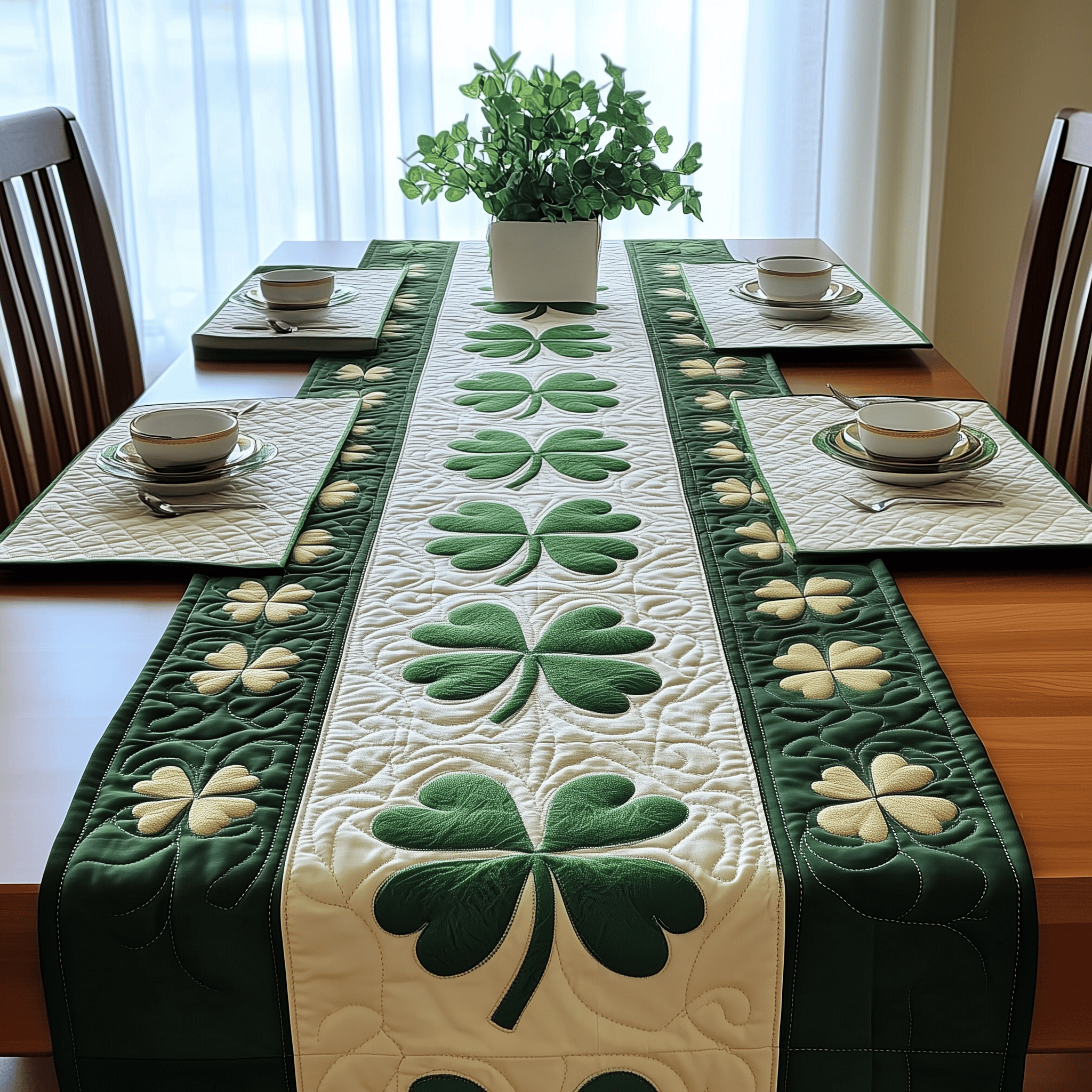 Lucky Shamrock Quilted Table Runner Holiday Dining Christmas Table Runner Xmas Gift Ideas