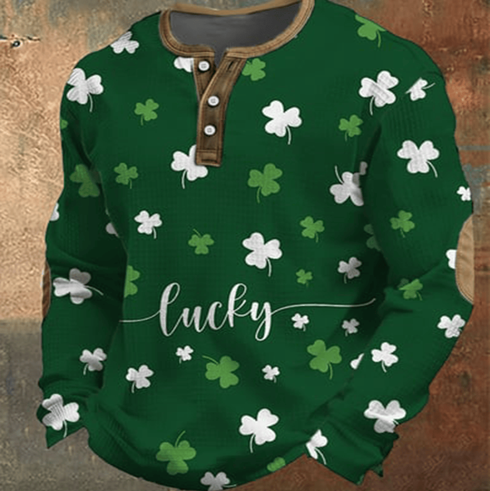 Lucky Shamrock St Patrick's Day Button Long Sleeve Shirt Happy St Patrick's Day Gift For Husband