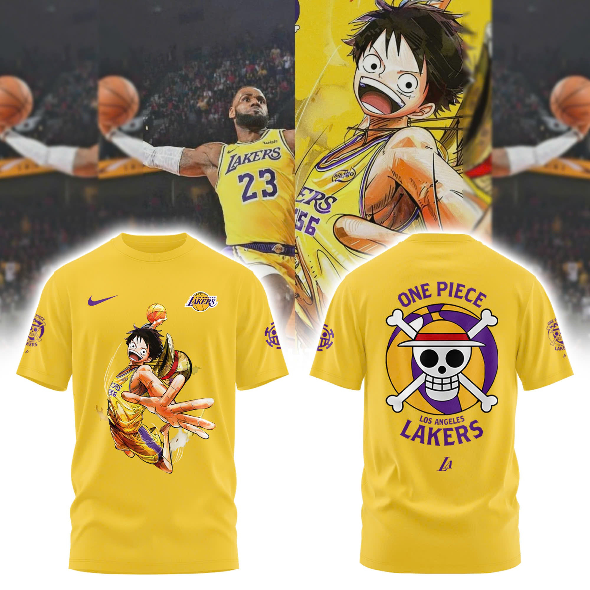 Luffy Los Angeles Lakers One Piece T-Shirt Gift Ideas For Basketball Lovers