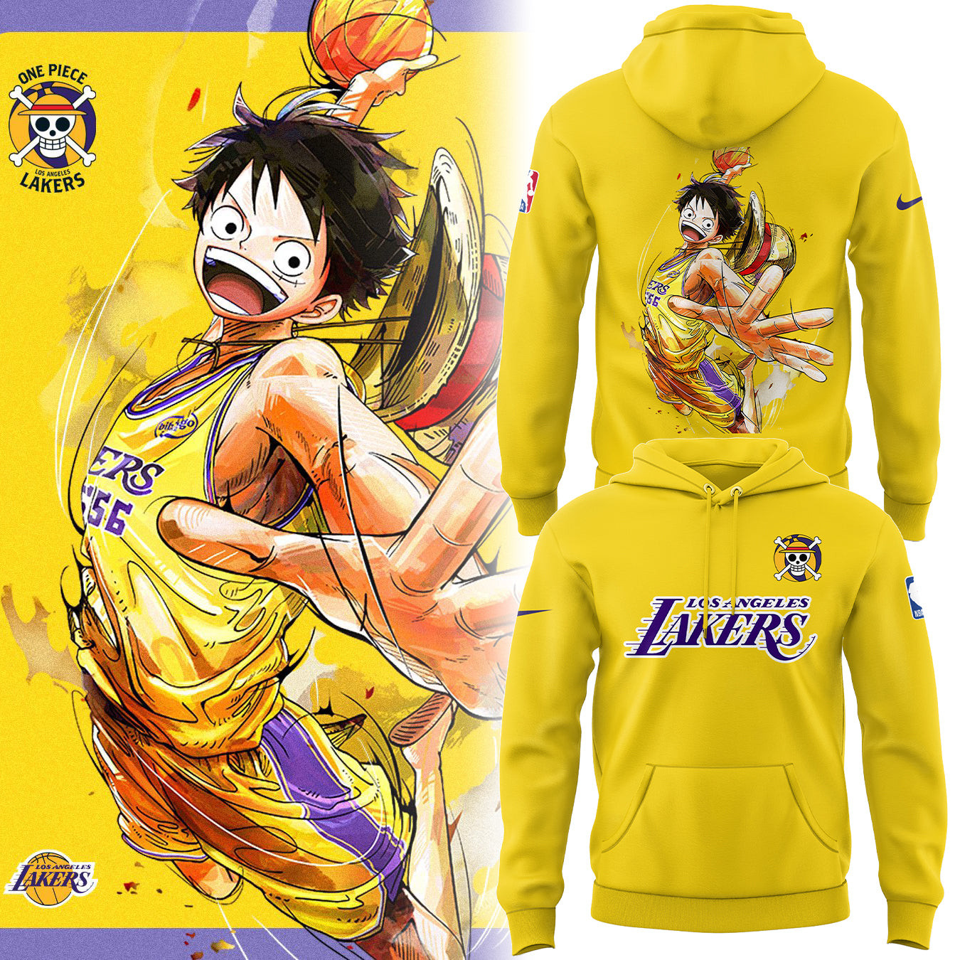 Luffy One Piece Los Angeles Lakers Hoodie Best Gifts For Basketball Lovers