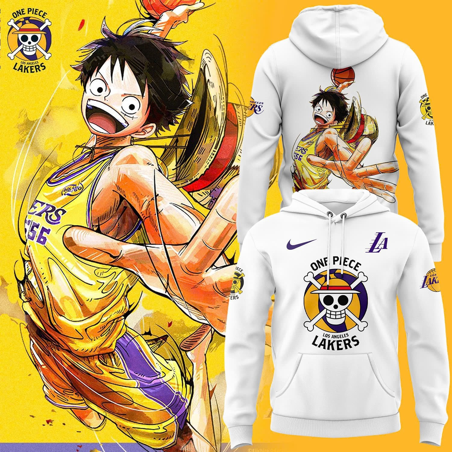 Luffy One Piece Los Angeles Lakers Hoodie Gift Ideas For Basketball Lovers