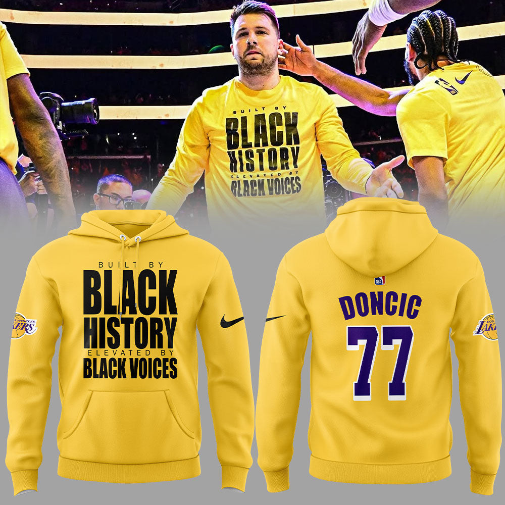 Luka Doncic Built By Black History LA Lakers Yellow Hoodie Elevated By Black Voices Merch