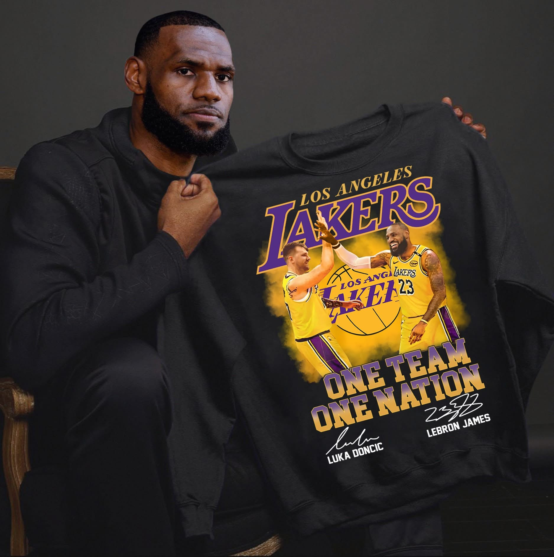 Luka Doncic Lebron James Lakers Sweatshirt One Team One Nation Gifts For Lakers Fans