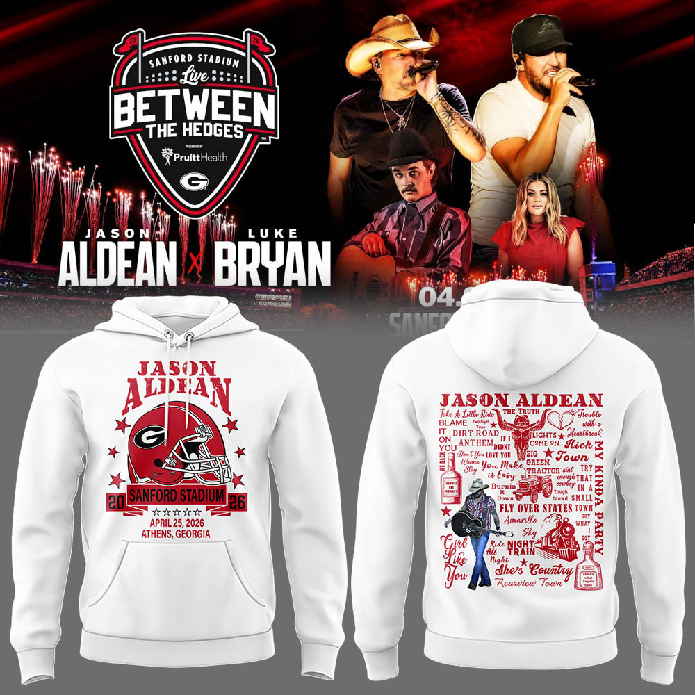 Luke Bryan x Jason Aldean Between The Hedges Hoodie Georgia Bulldog Merch Jason Aldean Fans Gift
