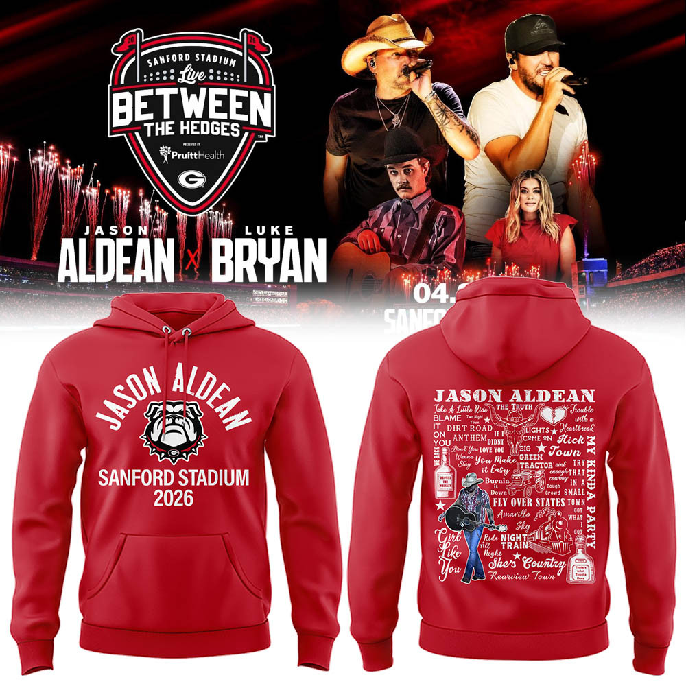 Luke Bryan x Jason Aldean Between The Hedges Hoodie Music Concert Merch Georgia Bulldogs Gear