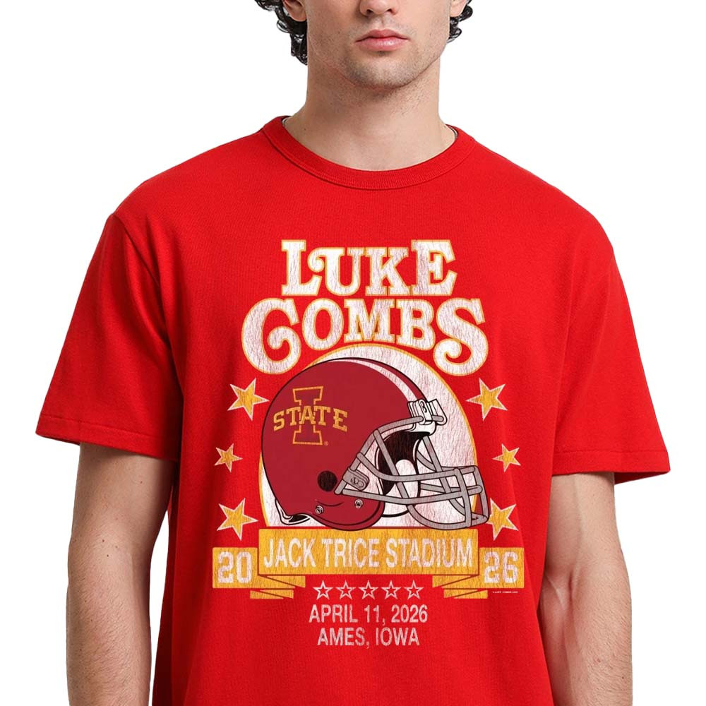 Luke Combs Ames Iowa 2026 Tour Merch Iowa State Cyclones Helmet T-Shirt Billy Strings Clothes