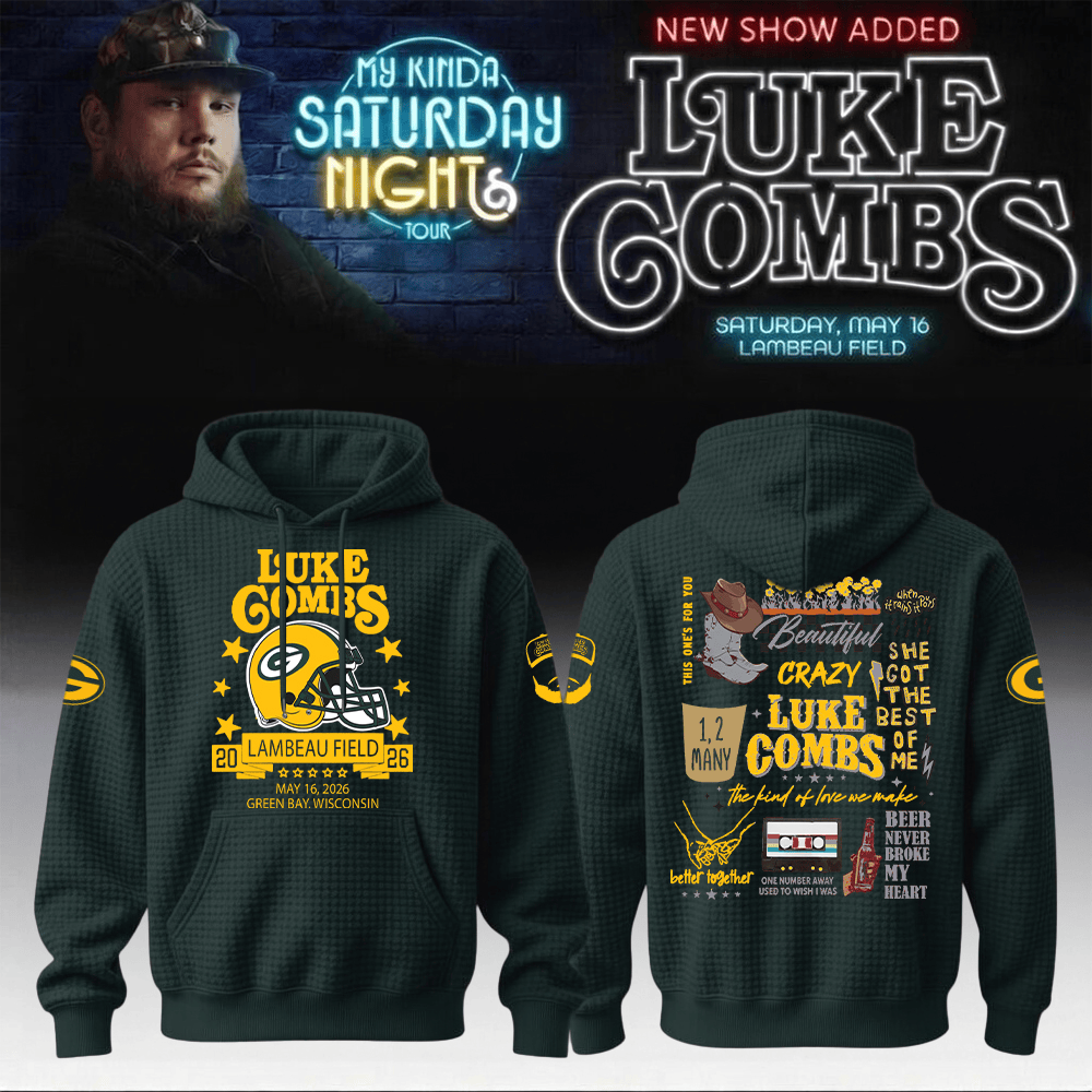 Luke Combs Merch 2026 x Packers Hoodie My Kinda Saturday Night Tour Apparel Best Fans Gear