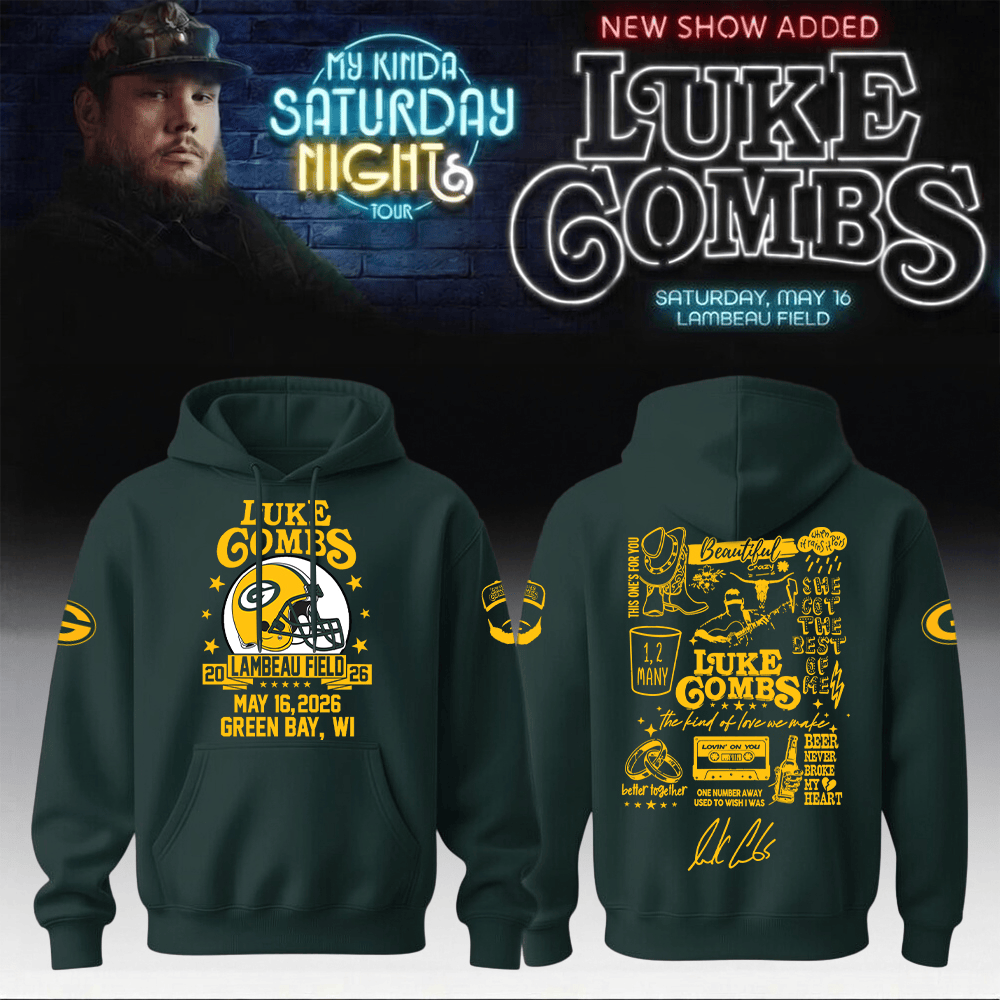 Luke Combs Merch 2026 x Packers Hoodie My Kinda Saturday Night Tour Apparel Fan Gift