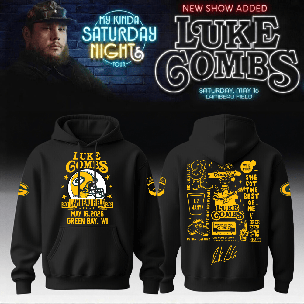 Luke Combs Merch 2026 x Packers Hoodie My Kinda Saturday Night Tour Apparel Fans Gear