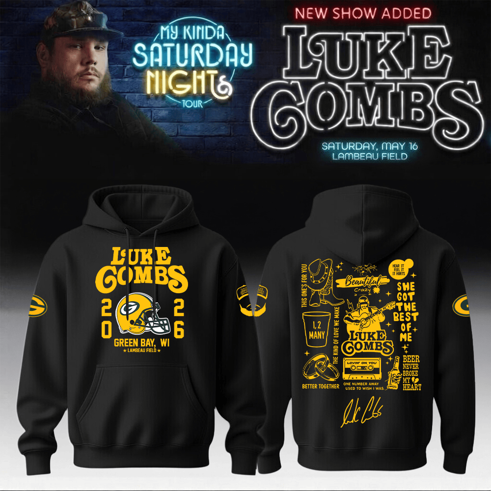 Luke Combs Merch 2026 x Packers Hoodie My Kinda Saturday Night Tour Apparel For Sale