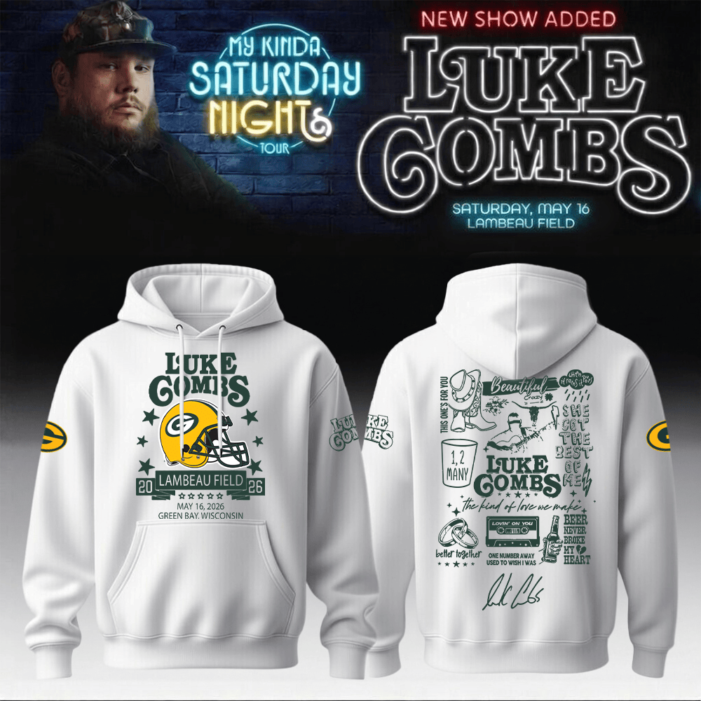 Luke Combs Merch 2026 x Packers Hoodie My Kinda Saturday Night Tour Classic Country Fan Apparel