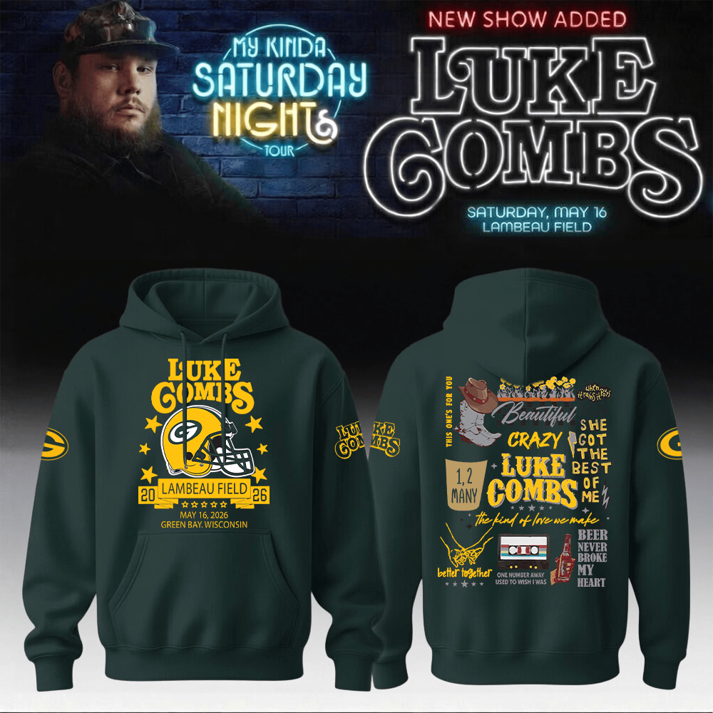 Luke Combs Merch 2026 x Packers Hoodie My Kinda Saturday Night Tour Clothing Line