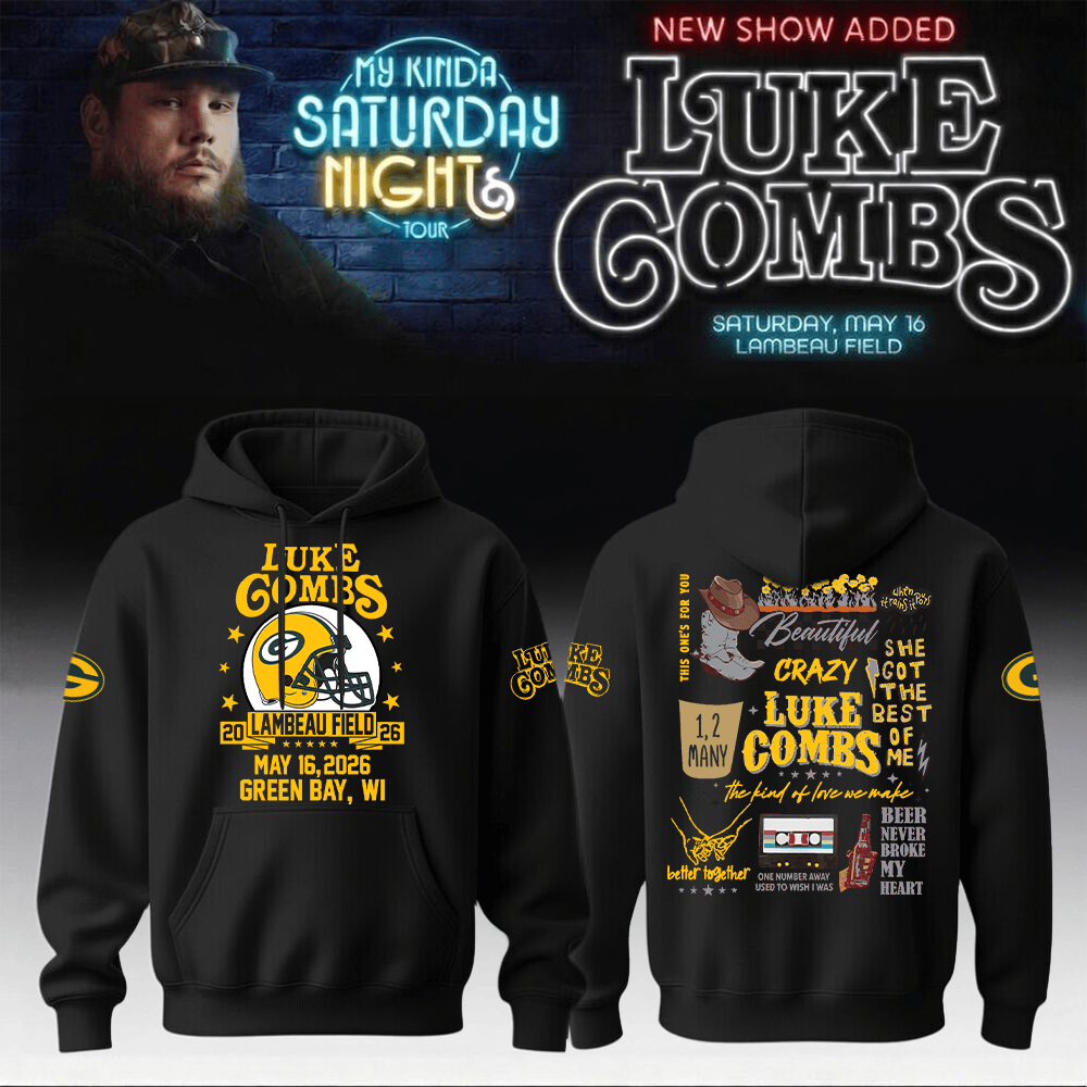 Luke Combs Merch 2026 x Packers Hoodie My Kinda Saturday Night Tour Lambeau Field Wears