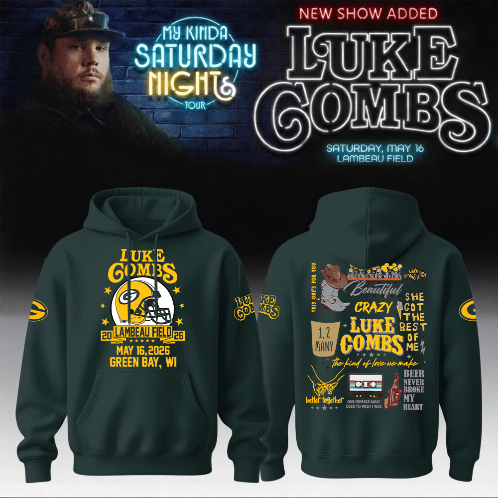 Luke Combs Merch 2026 x Packers Hoodie My Kinda Saturday Night Tour Luke Combs Apparel