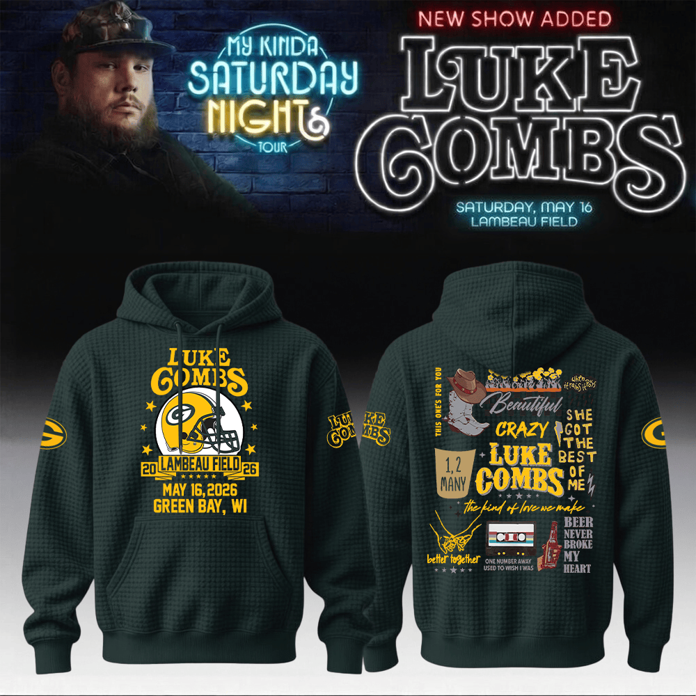 Luke Combs Merch 2026 x Packers Hoodie My Kinda Saturday Night Tour Stadium Series Apparel
