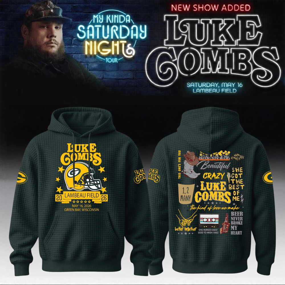 Luke Combs Merch 2026 x Packers Hoodie My Kinda Saturday Night Tour Vintage Style Tour Wear