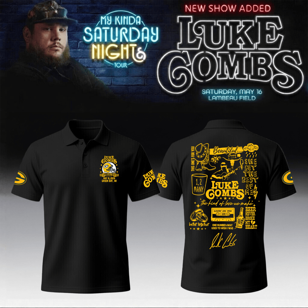 Luke Combs Merch 2026 x Packers Polo Shirt My Kinda Saturday Night Tour 2026 Shirt