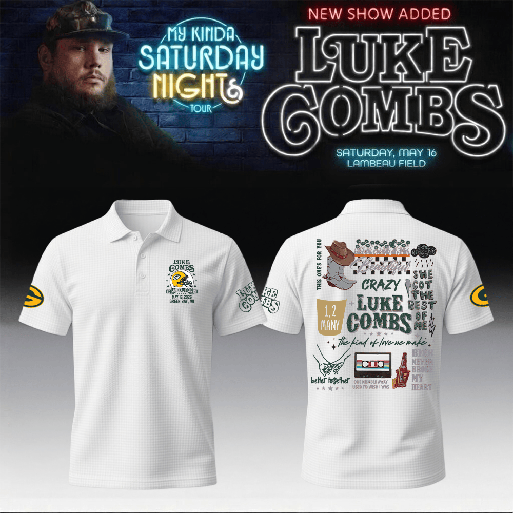 Luke Combs Merch 2026 x Packers Polo Shirt My Kinda Saturday Night Tour Apparel