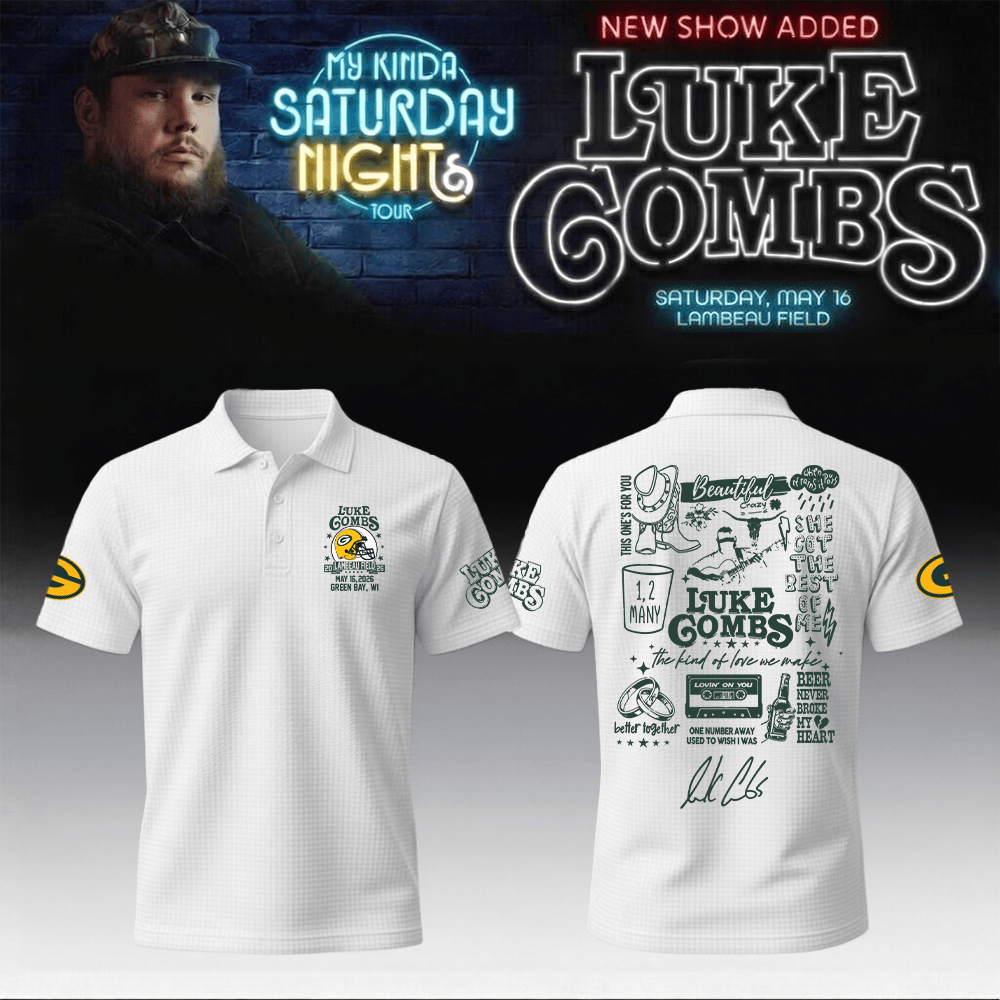 Luke Combs Merch 2026 x Packers Polo Shirt My Kinda Saturday Night Tour Clothes Football Gear