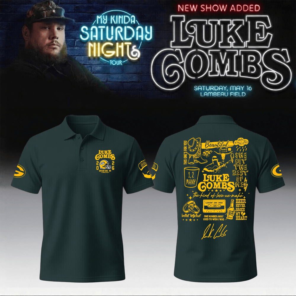 Luke Combs Merch 2026 x Packers Polo Shirt My Kinda Saturday Night Tour Clothes For Sale