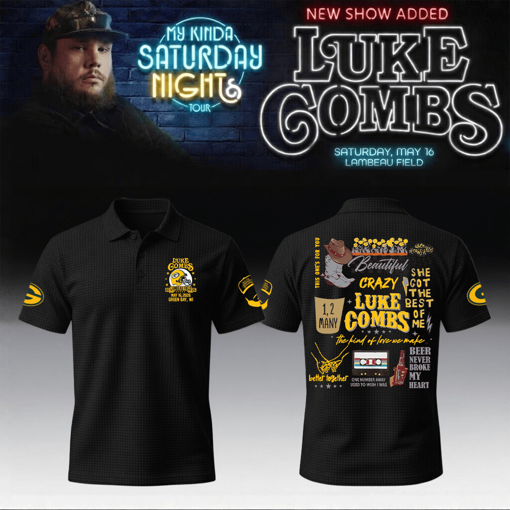 Luke Combs Merch 2026 x Packers Polo Shirt My Kinda Saturday Night Tour Clothing Gift Idea