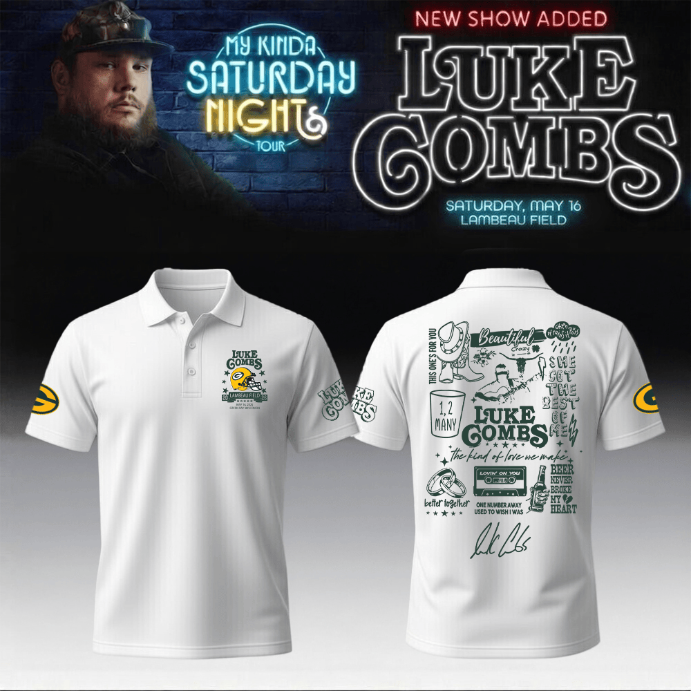 Luke Combs Merch 2026 x Packers Polo Shirt My Kinda Saturday Night Tour Luke Combs Legend Gear