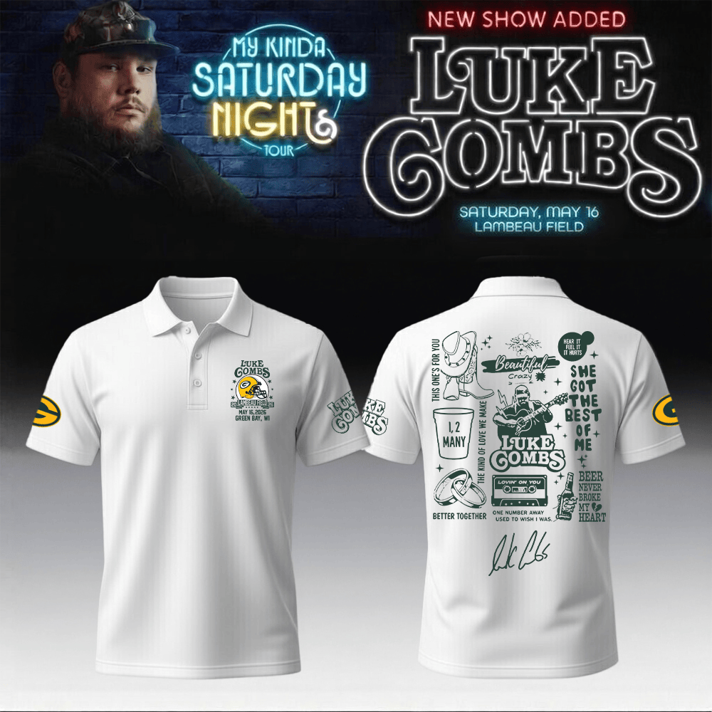Luke Combs Merch 2026 x Packers Polo Shirt My Kinda Saturday Night Tour Outift For Fans