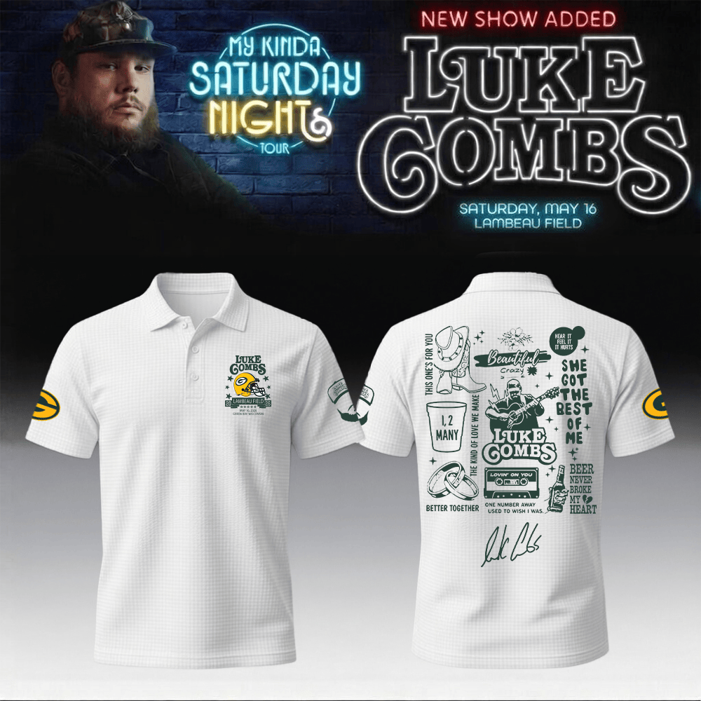 Luke Combs Merch 2026 x Packers Polo Shirt My Kinda Saturday Night Tour Packers Fan Gear
