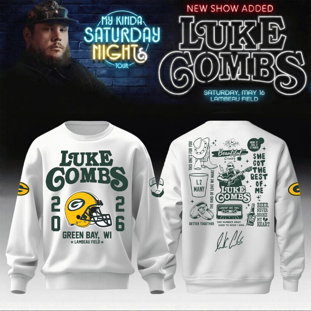 Luke Combs Merch 2026 x Packers Sweatshirt My Kinda Saturday Night Tour 2026 Apparel Fan Gifts
