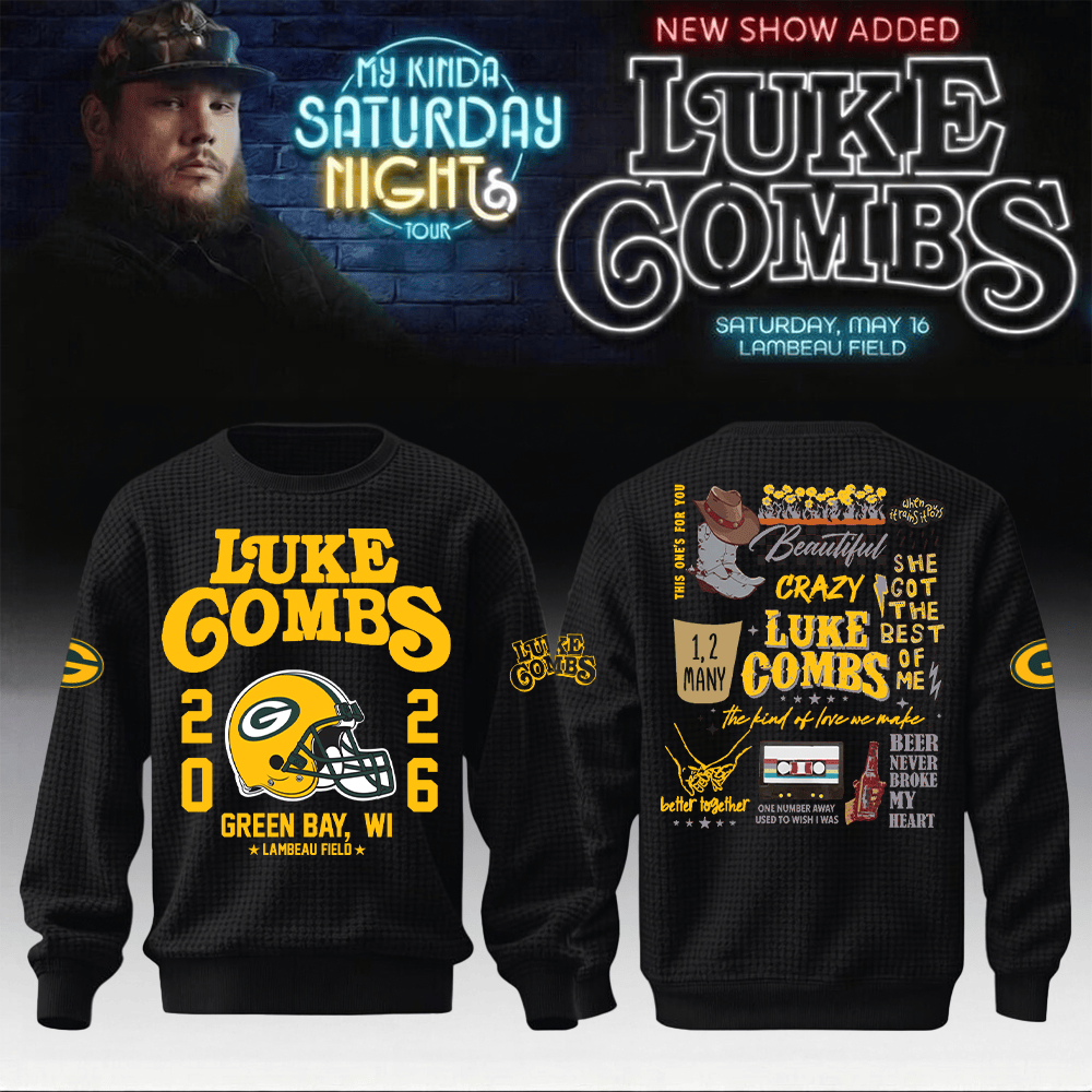 Luke Combs Merch 2026 x Packers Sweatshirt My Kinda Saturday Night Tour Packers Clothing