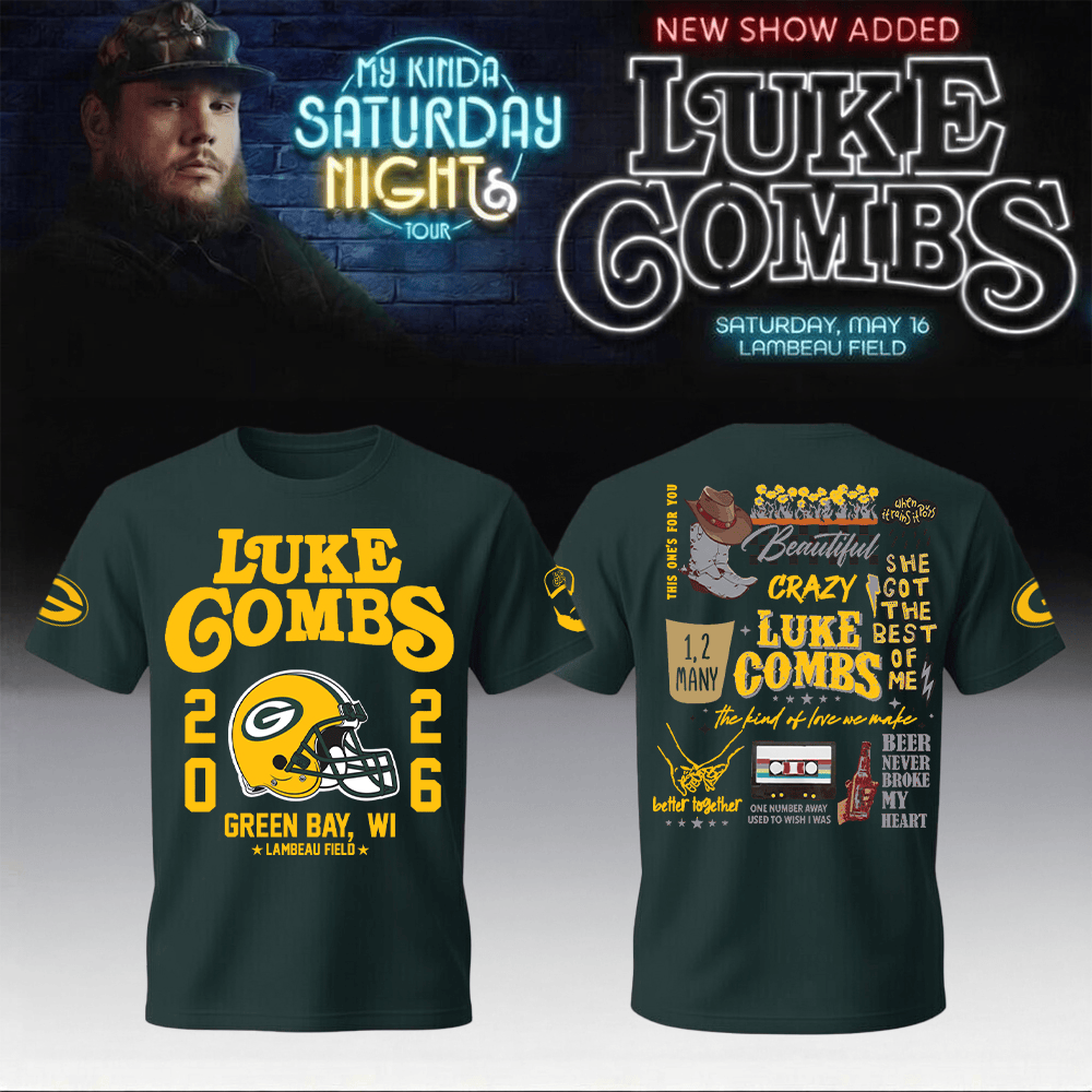 Luke Combs Merch 2026 x Packers T-Shirt My Kinda Saturday Night Tour 2026 Outfits